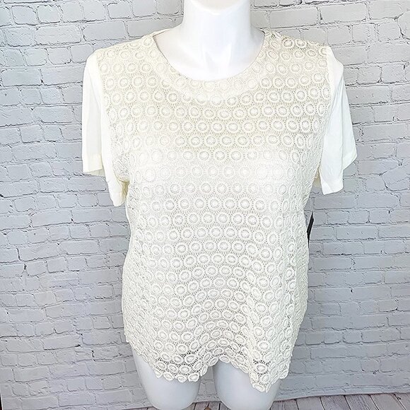 NWT TOMMY HILFIGER CROCHET FRONT SHORT SLEEVE BLOUSE - XL - Picture 2 of 6